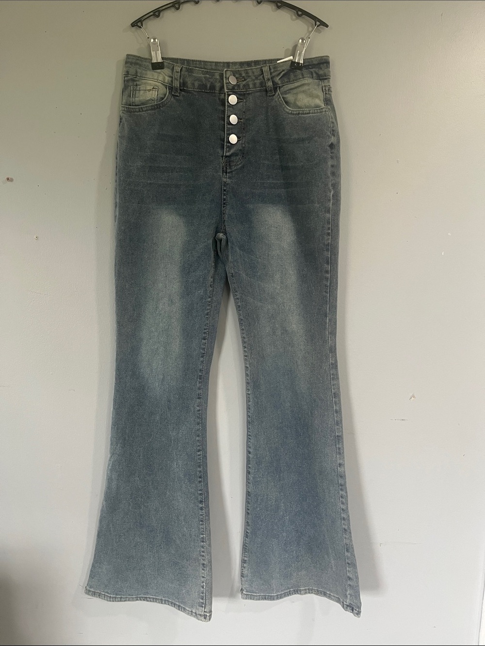 SHEIN Light Wash Flare Jeans with Button Front Large